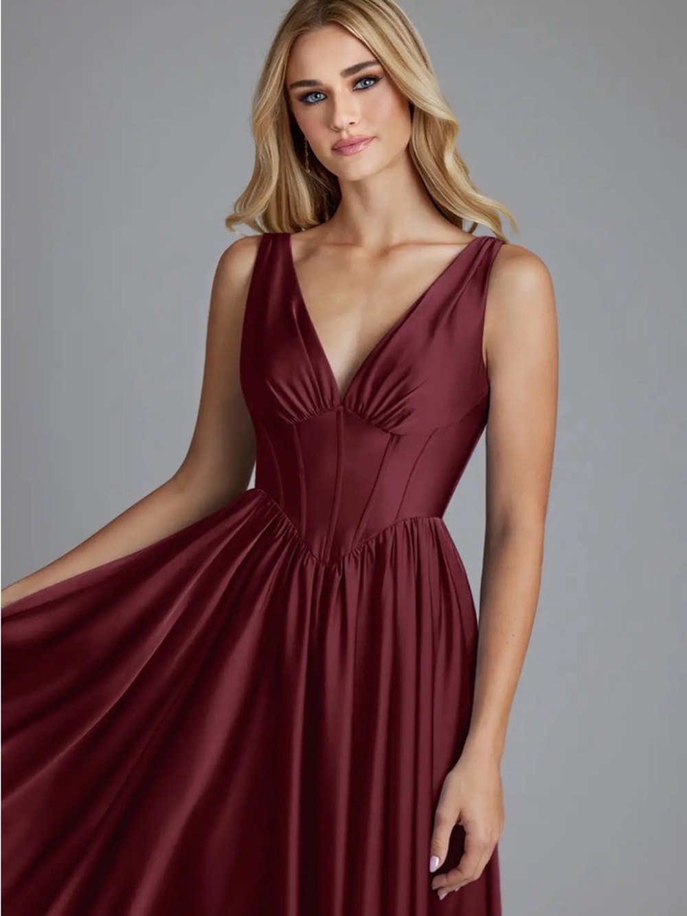 Elegant Burgundy Formal/ Evening/ Bridesmaid Dress Gown w/ Pockets